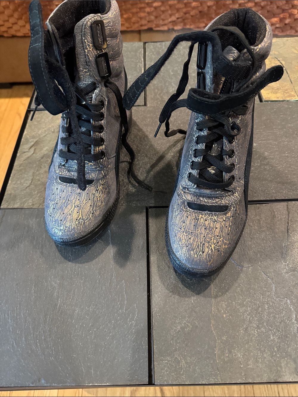 Puma Metallic Gray Lace-Up Wedge Ankle Boots